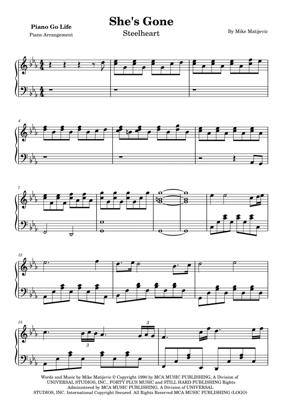 She's Gone (arr. Piano Go Life)