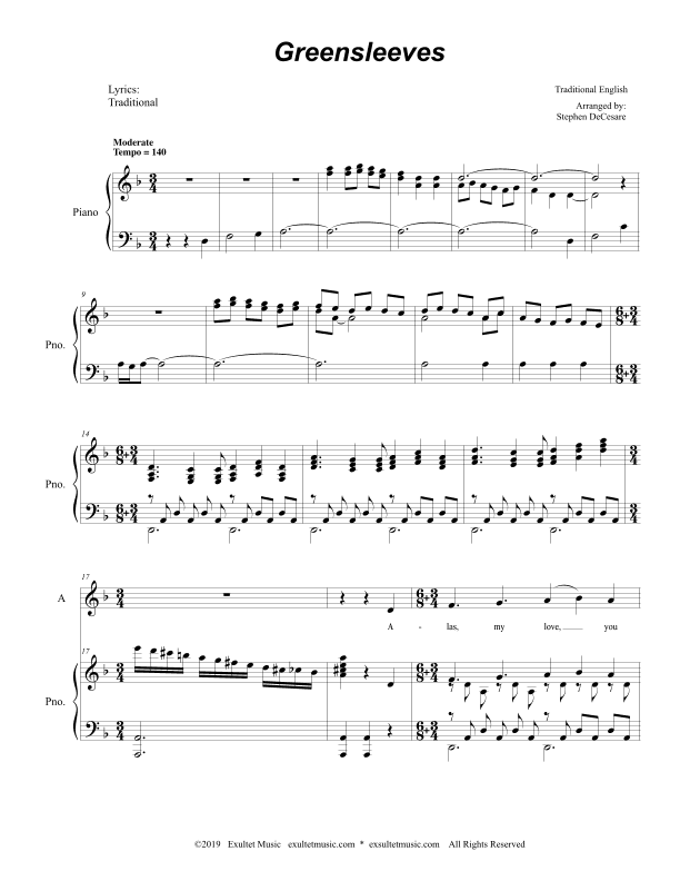 Greensleeves (for 2-part choir - (SA) (arr. Stephen DeCesare)