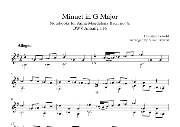 Minuet in G major (Classical Guitar) (arr. Suzan Beyazit)