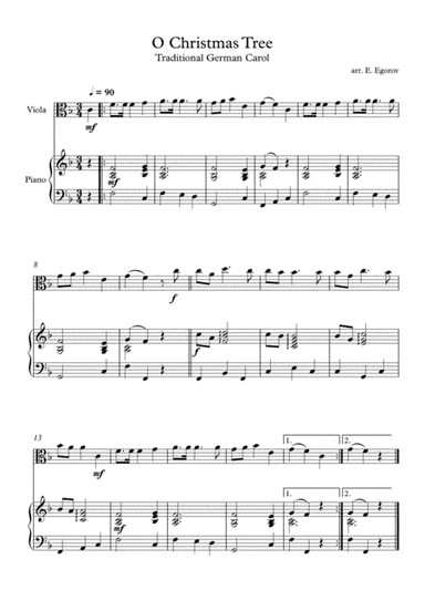 O Christmas Tree, Traditional German Carol, For Viola & Piano (arr. Eugene Egorov)