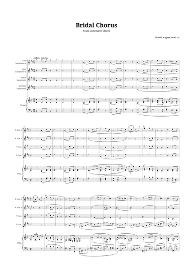 Bridal Chorus by Wagner for Sax AATB Quartet and Piano (arr. Langanho)
