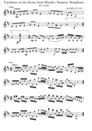 Variations on the theme from Haydn's 'Surprise' Symphony for Solo Violin (arr. Daniel Evans)