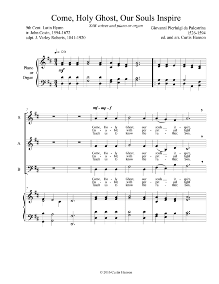 Come, Holy Ghost, Our Souls Inspire (SAB) (arr. Curtis Hanson)