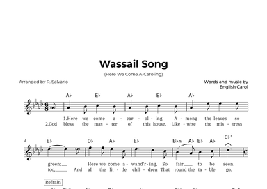Wassail Song (Here We Come A-Caroling) - Key of A-Flat Major (arr. R. Salvario)