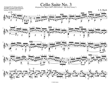 Cello Suite No. 3, BWV 1009, arranged for 8-string guitar (arr. Jeffry Steele)