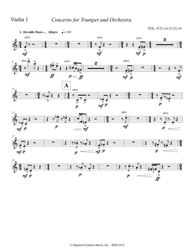 Concerto for Trumpet and Orchestra (2011) Violin 1 part