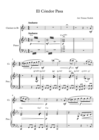 El Cóndor Pasa Clarinet in Bb and Piano (arr. Tomaz Nedoh)
