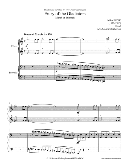 Entry of the Gladiators - Piano Duet (arr. Music-Scores.com)