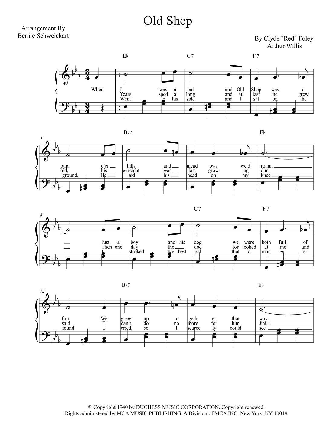 Old Shep (arr. Bernie Schweickart)