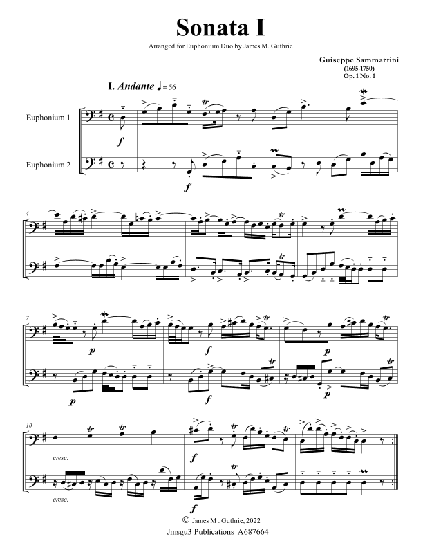 Sammartini: Sonata Op. 1 No. 1 for Euphonium Duo (arr. James M. Guthrie)