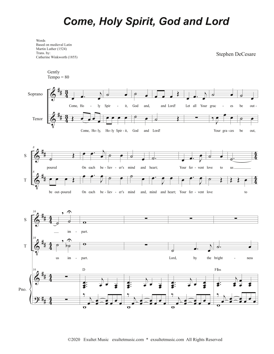 Come, Holy Spirit, God and Lord (2-part choir (Soprano and Tenor)