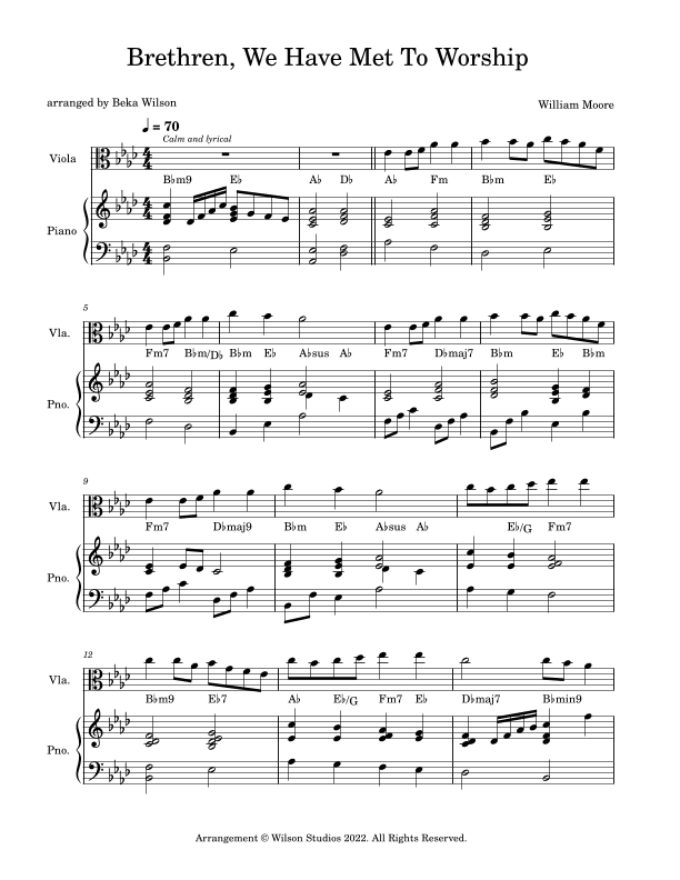 Brethren, We Have Met To Worship--viola solo (arr. Beka Wilson)