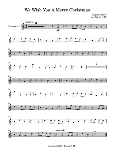 We Wish You A Merry Christmas for C trumpet and piano (easy) (arr. Daniel C. M.)