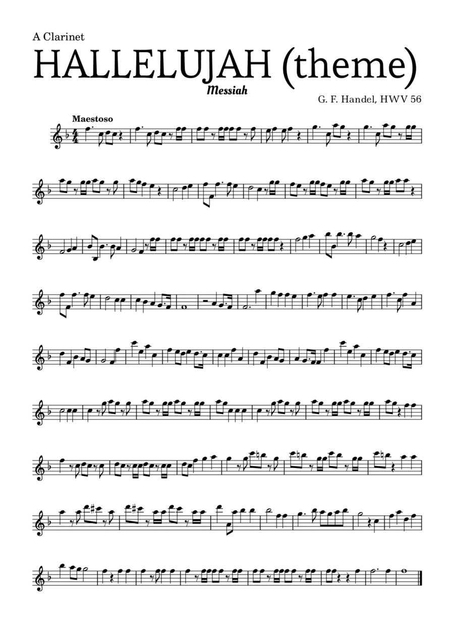 Aleluia (HALLELUJAH), of the Messiah - for A Clarinet and accompaniment (arr. Leyandder Trustworthy)