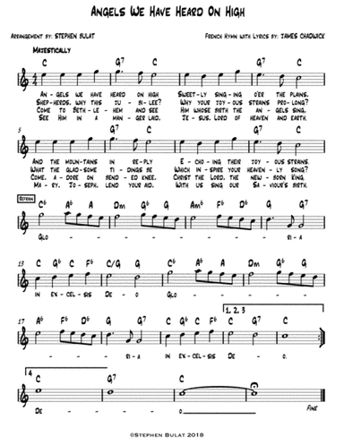 Angels We Have Heard On High - Lead sheet (melody, lyrics & chords) in key of C (arr. Stephen Bulat)