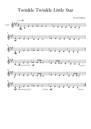 Twinkle Twinkle Little Star for Violin in A Major. Very Easy. (arr. Matheus Araújo)