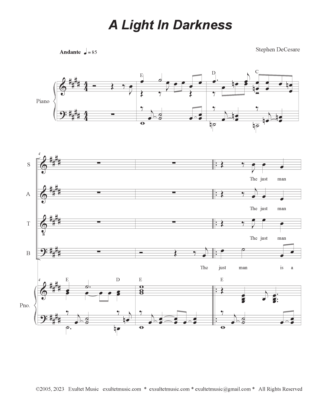 A Light In Darkness (Vocal Quartet - (SATB)
