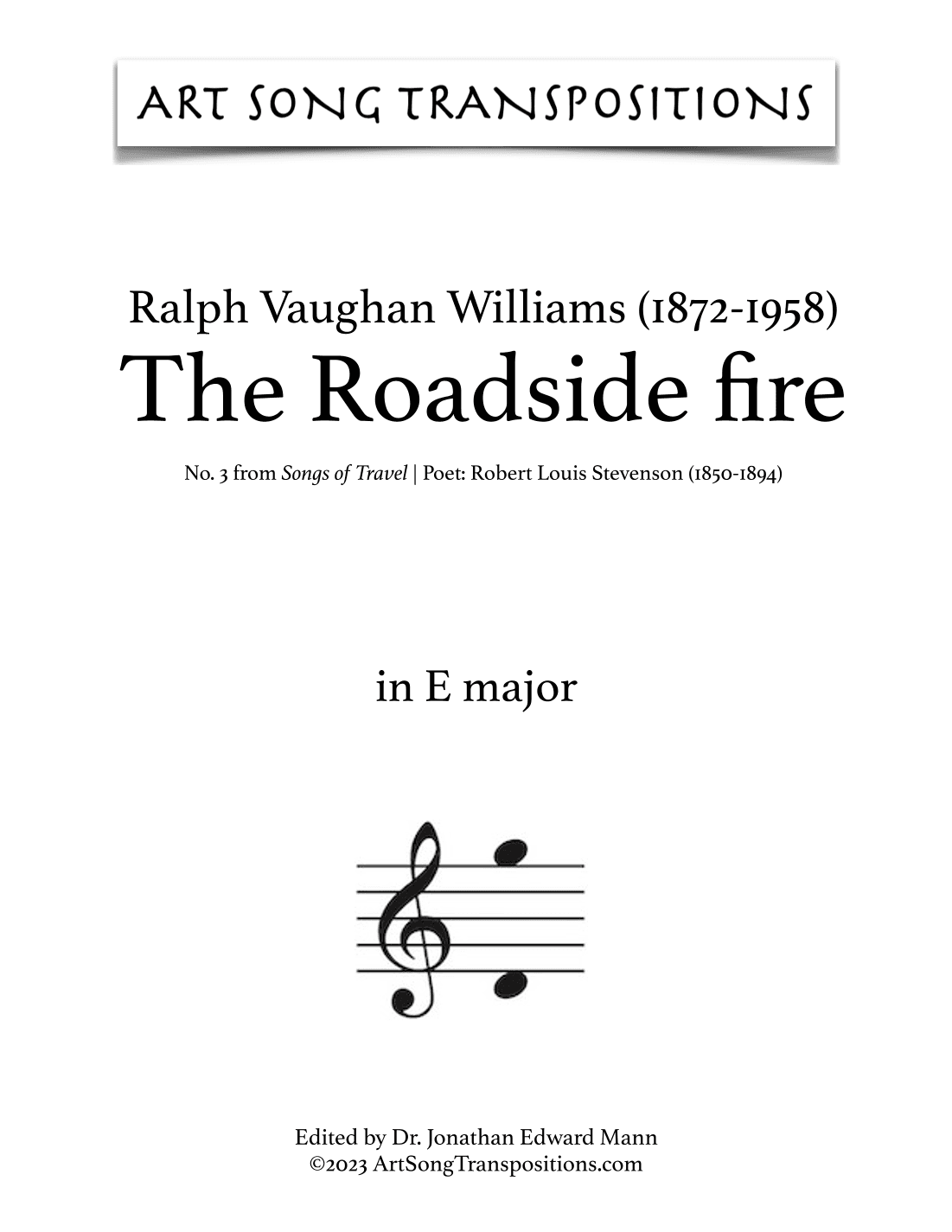 VAUGHAN WILLIAMS: The Roadside fire (transposed to 7 keys: E, E-flat, D, D-flat, C, B, B-flat major) (arr. ArtSongTranspositions.com)