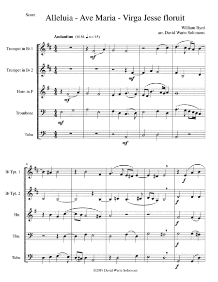 Alleluia - Ave Maria - Virga Jesse floruit arranged for brass quintet (arr. David Warin Solomons)