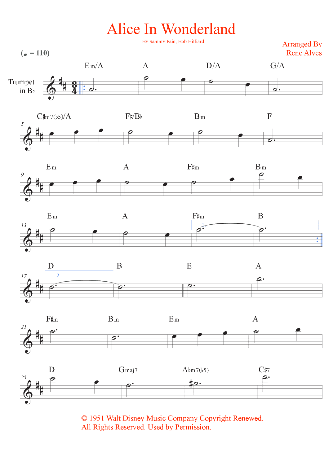 Alice In Wonderland (arr. Rene Alves)