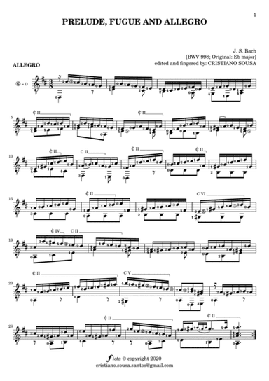 ALLEGRO [ from BWV 998 by J.S.Bach ] solo guitar (arr. Cristiano Sousa)