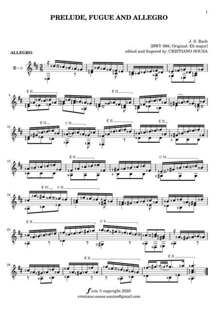 ALLEGRO [ from BWV 998 by J.S.Bach ] solo guitar (arr. Cristiano Sousa)