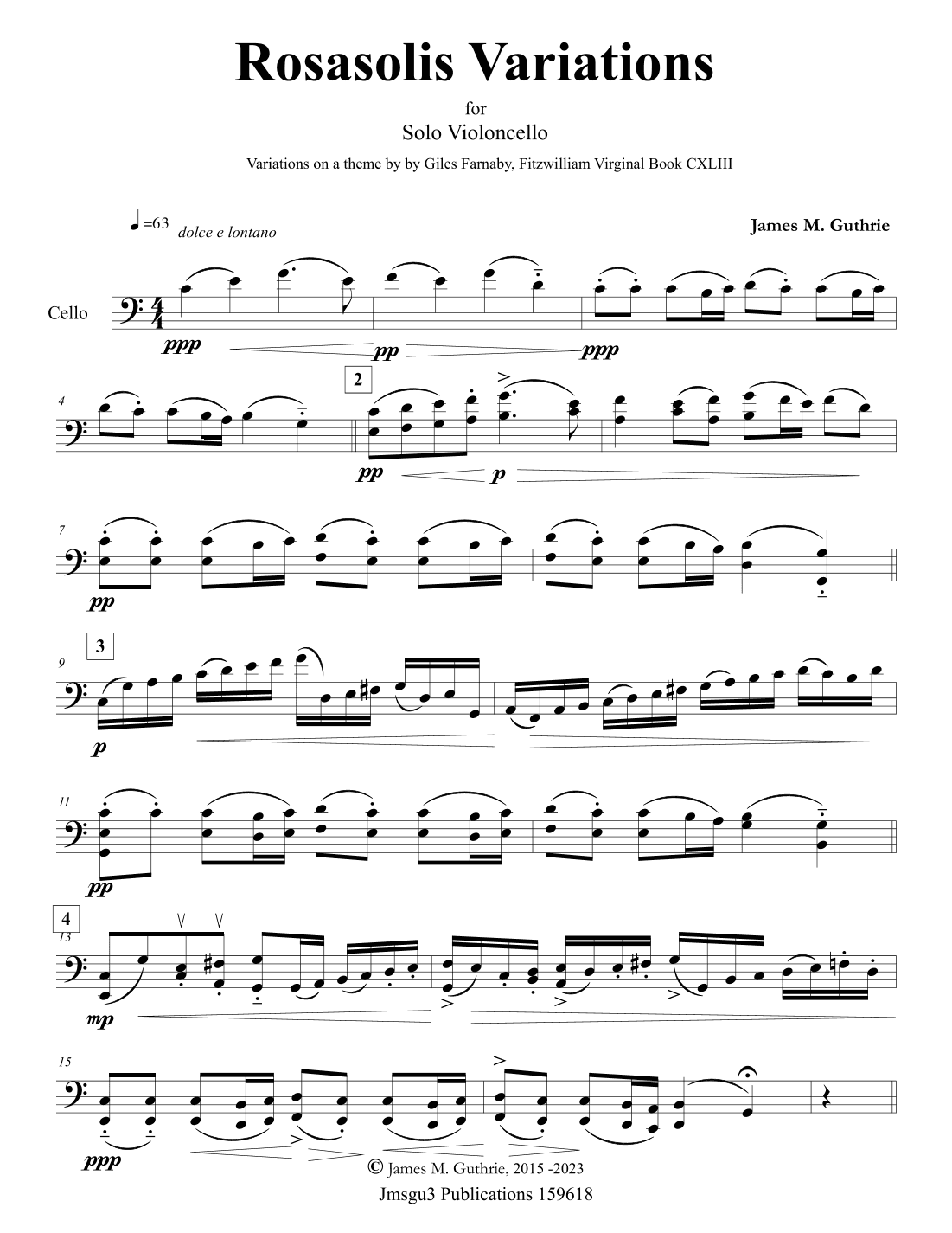 Guthrie: Rosasolis Variations for Solo Cello