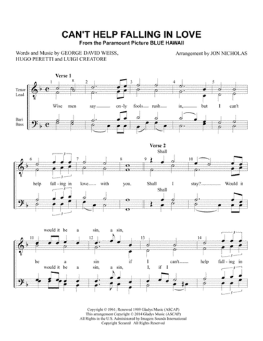 Can't Help Falling In Love (arr. Jon Nicholas)