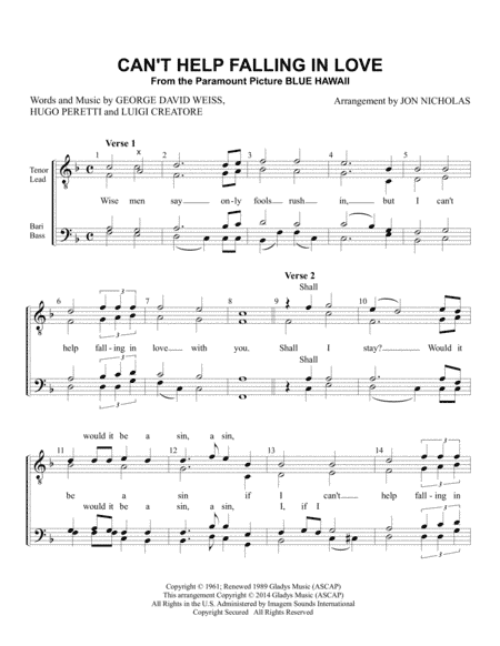 Can't Help Falling In Love (arr. Jon Nicholas)