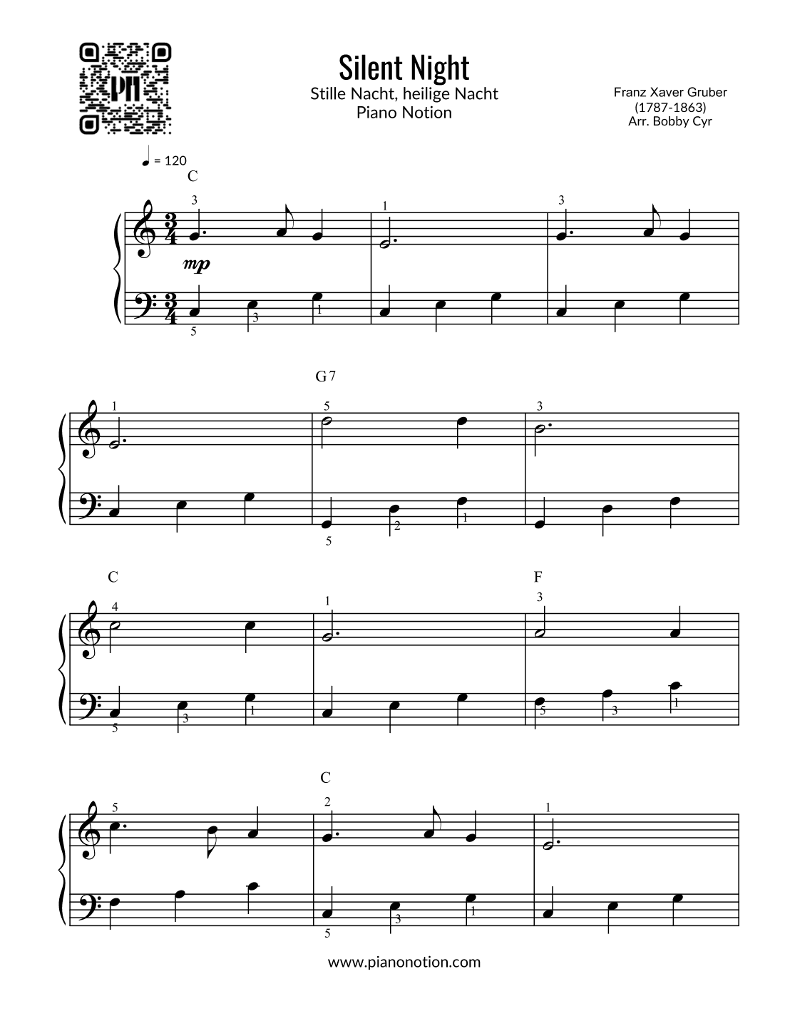 Silent Night (Easy Piano) (arr. Bobby Cyr - Piano Notion)