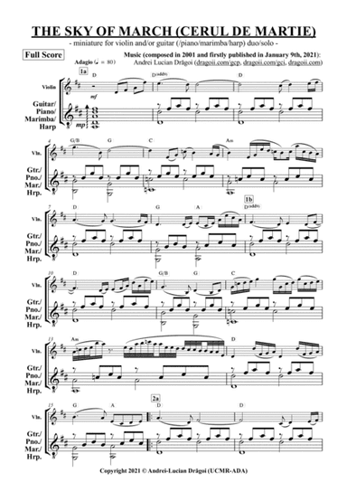 The Sky of March (Cerul de Martie) - miniature for violin and/or guitar (/piano/marimba/harp) duo/so