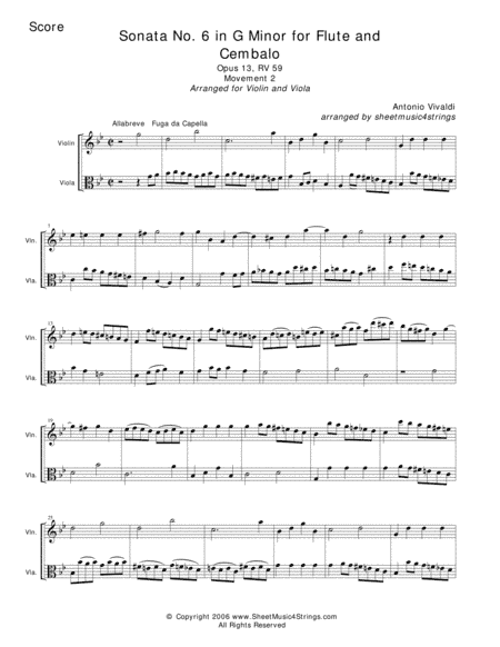 Vivaldi, A. - Sonata No.1 Mvt. 2 for Violin and Viola (arr. Linda M. Scott)