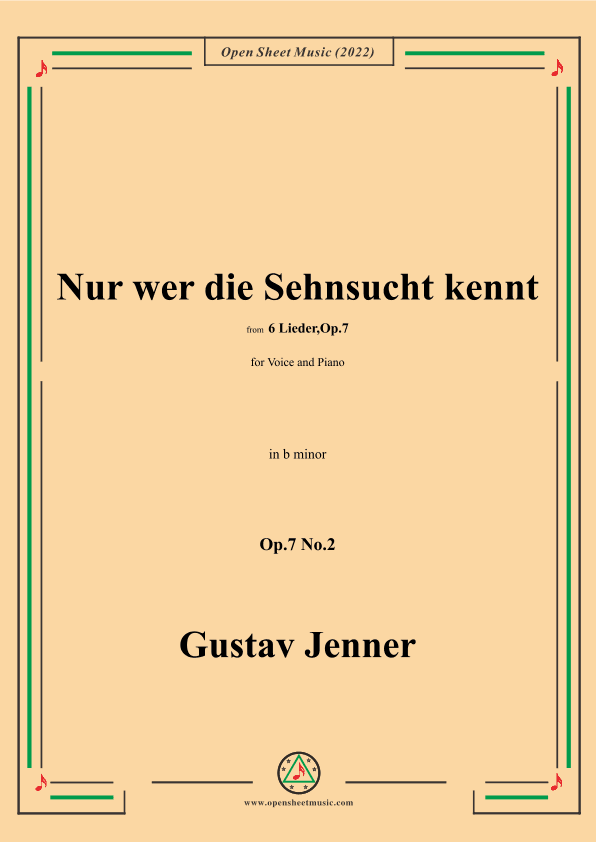 Jenner-Nur wer die Sehnsucht kennt,in b minor,Op.7 No.2 (arr. OSM Press)