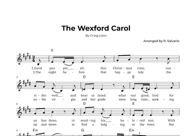 The Wexford Carol (Key of E Major) (arr. R. Salvario)
