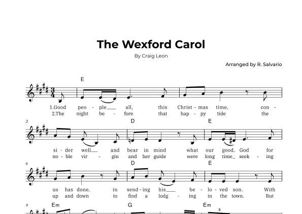 The Wexford Carol (Key of E Major) (arr. R. Salvario)
