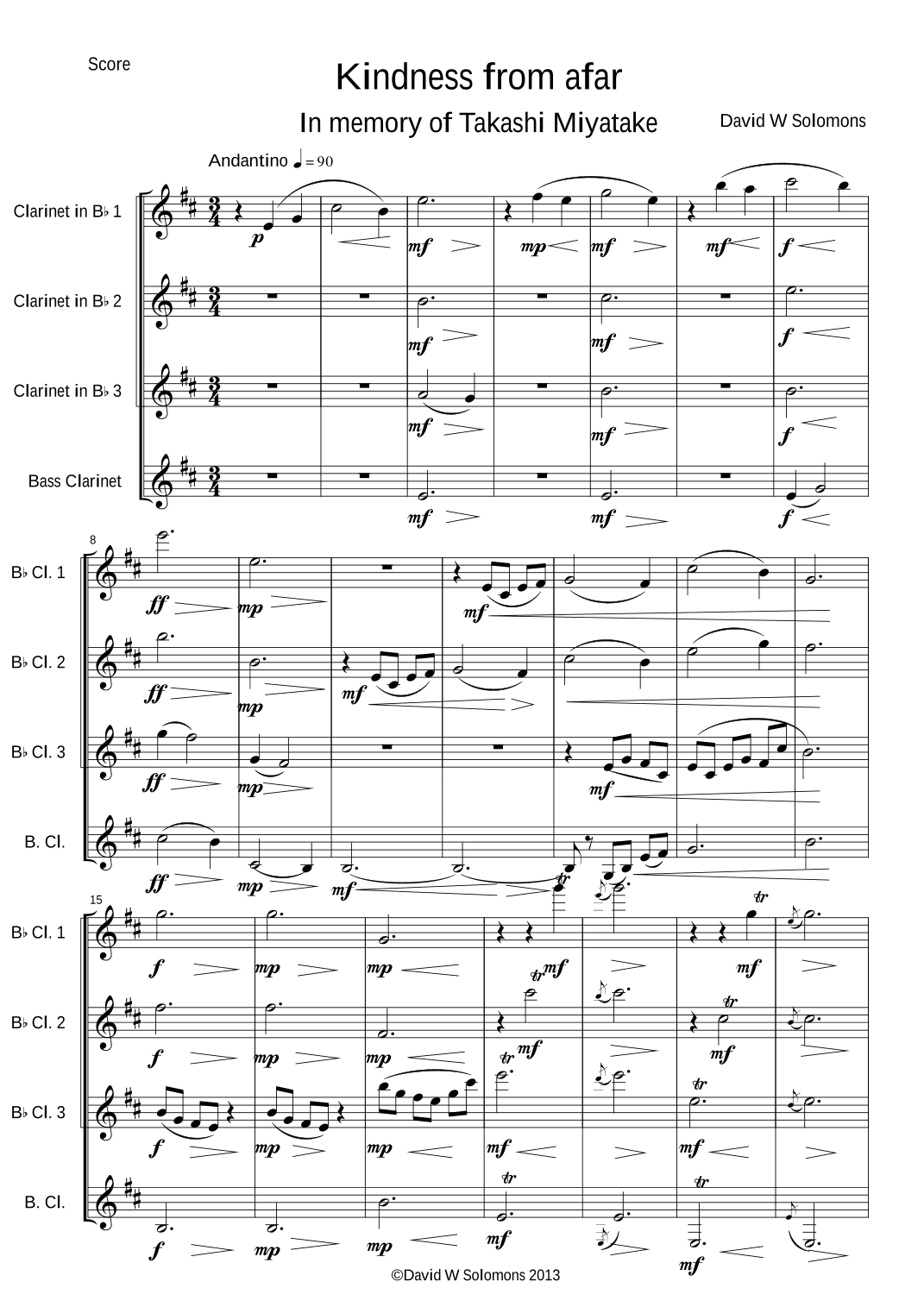 Kindness from Afar for clarinet quartet