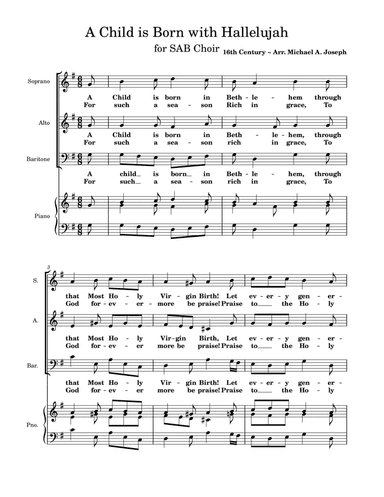 A Child is Born for SAB Choir (arr. Michael A. Joseph)