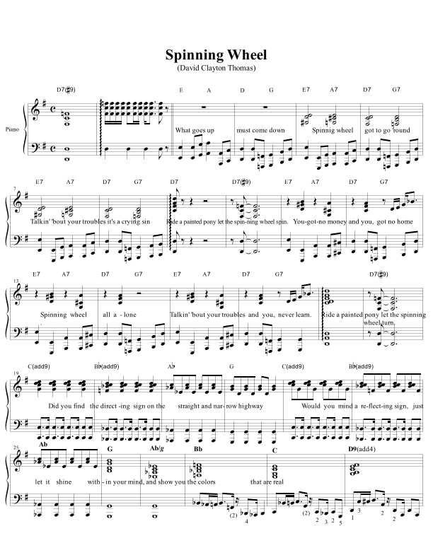 Spinning Wheel (arr. Classic Hits: Authentic Arrangements)