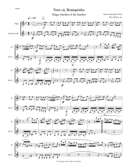 Tango by Nazareth for flute and clarinet duet (arr. John Gibson)