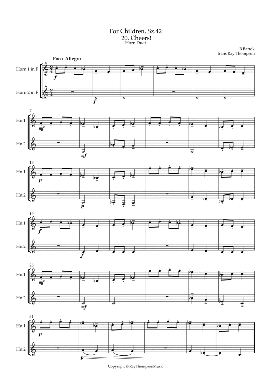 Bartók: For Children, Sz.42 20 Cheers! - horn duet (arr. Ray Thompson)