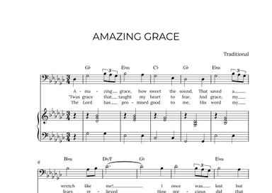 AMAZING GRACE - for piano and baritone in Gb major with chords (arr. Alex Nunes Rodrigues)