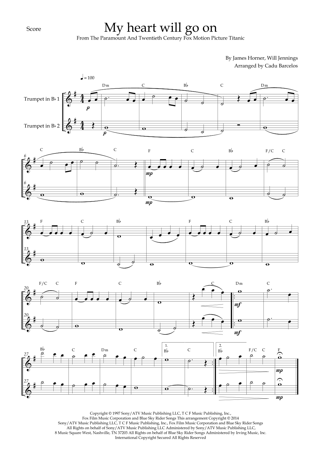 My Heart Will Go On (love Theme From 'titanic') (arr. Cadu Barcelos)