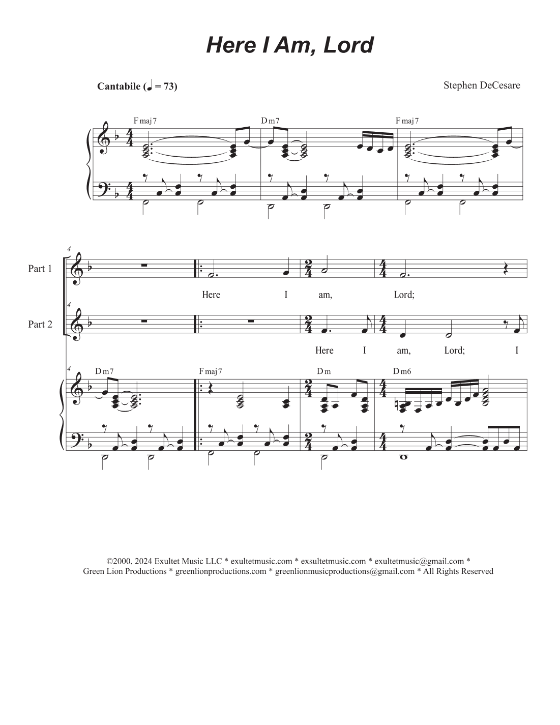 Here I Am, Lord (2-part choir)