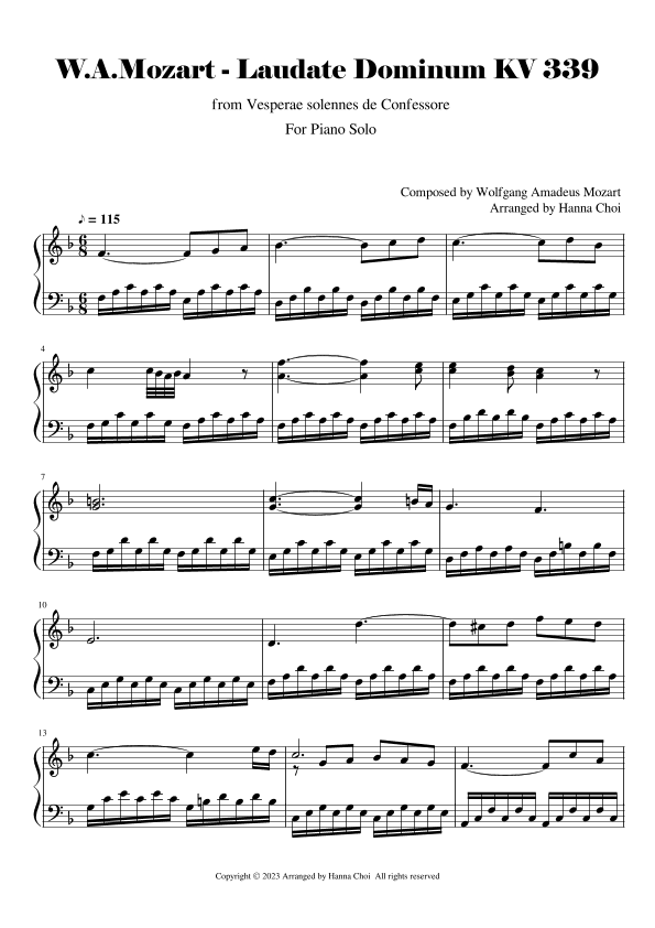 Mozart - Laudate Dominum [for Piano Solo] (arr. Hanna Choi)
