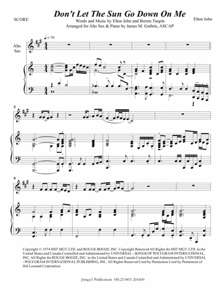 Don't Let The Sun Go Down On Me (arr. James M. Guthrie, ASCAP)