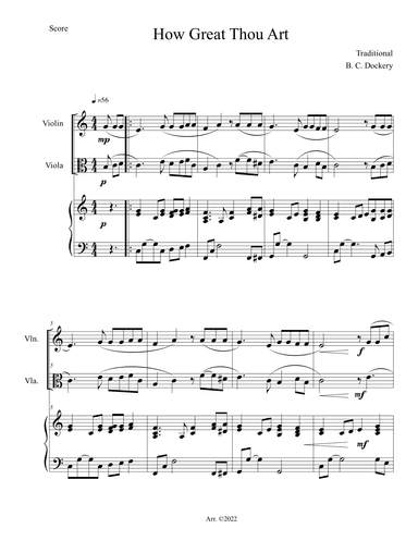How Great Thou Art (Violin and Viola Duet with Piano Accompaniment) (arr. B. C. Dockery)