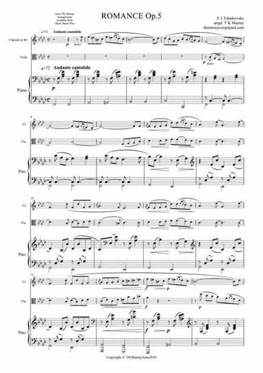 Tchaikovsky - Romance Op.5 - Clarinet Viola & Piano (arr. Tim TK Murray)