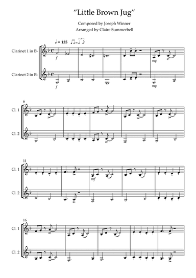 Little Brown Jug - Easy Clarinet Duet (arr. Claire Summerbell)