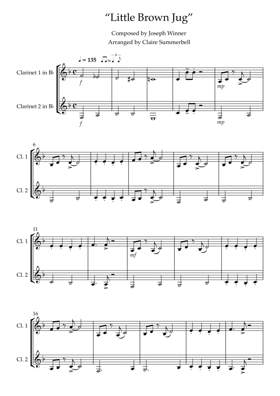 Little Brown Jug - Easy Clarinet Duet (arr. Claire Summerbell)