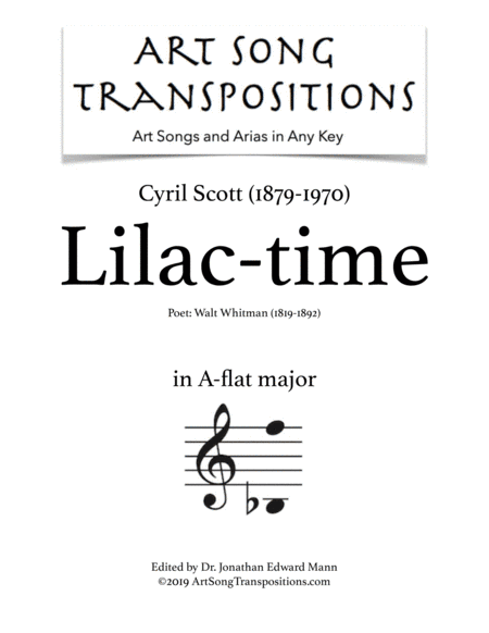 SCOTT: Lilac-time (transposed to A-flat major) (arr. ArtSongTranspositions.com)